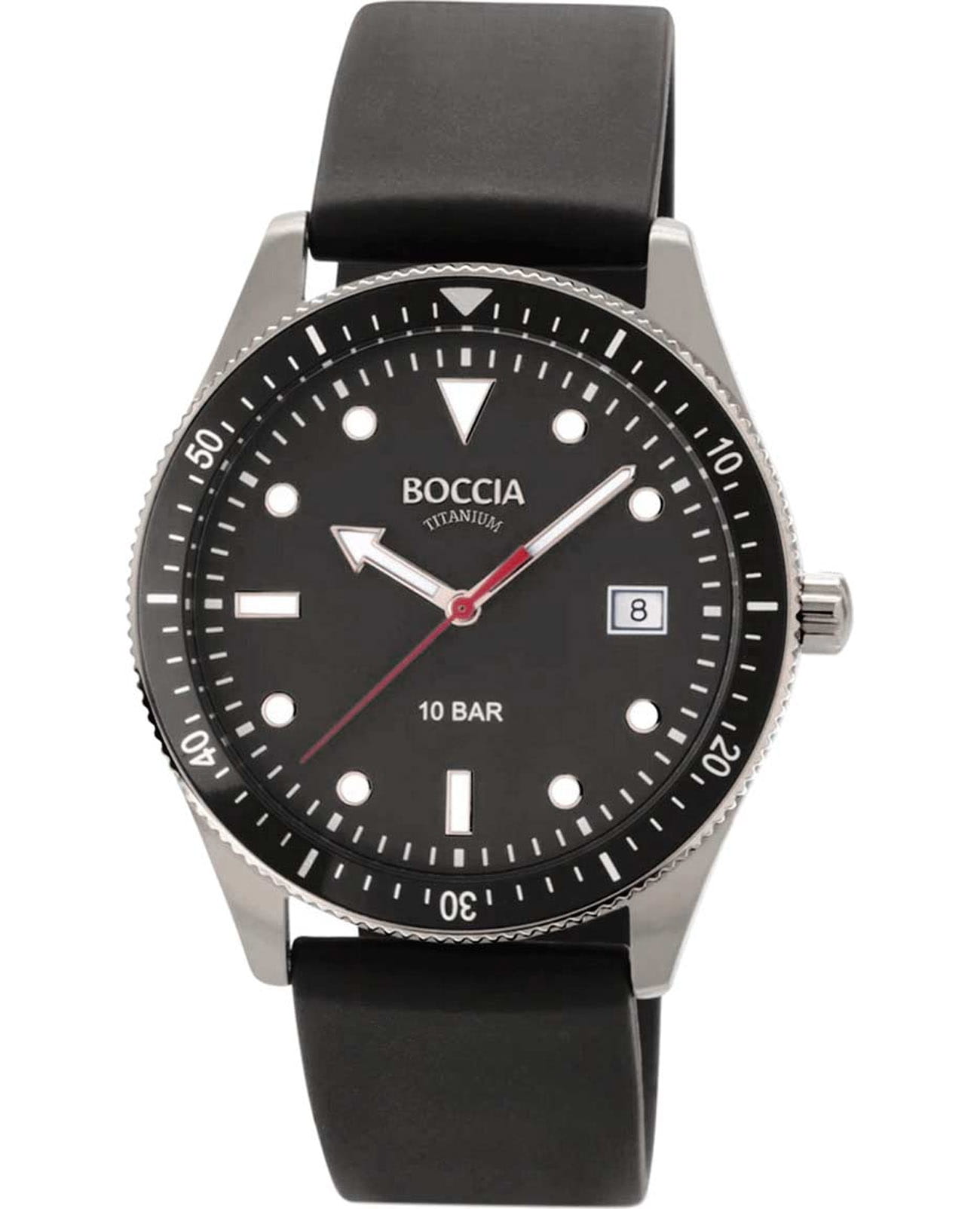 Boccia Titanium Boccia Titanium 3664-01  3664-01 кварцевые мужские часы черный циферблат, браслет каучук — вид спереди